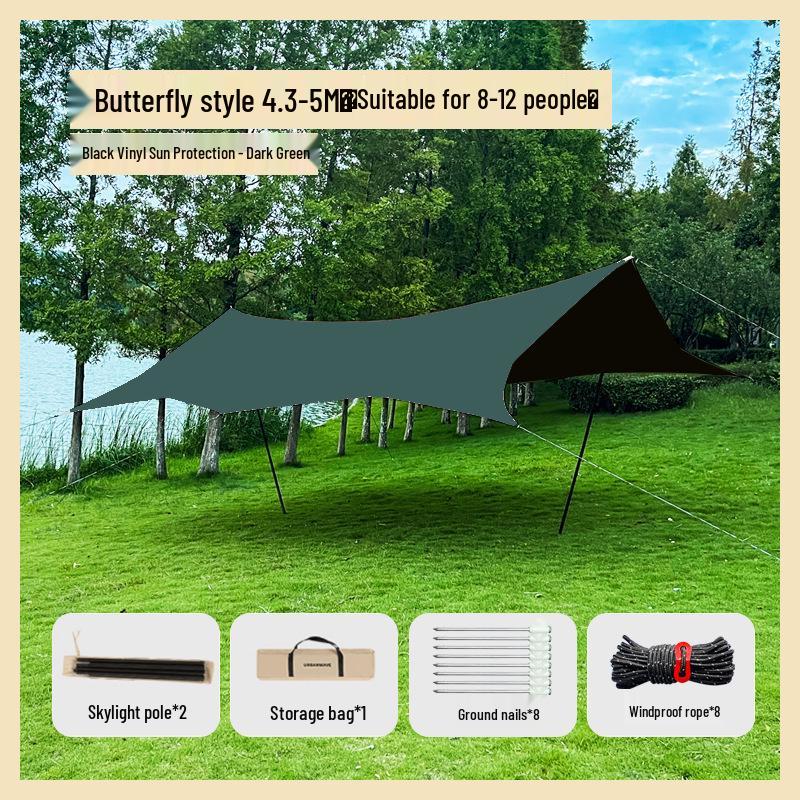 Butterfly-Shaped Black Glue Sunshade Tent - Outdoor Sun & Rain Protection for Camping and Picnics in Spring & Autumn.