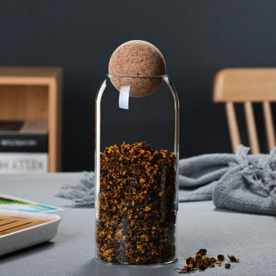 High Borosilicate Glass Storage Jar with Cork Stopper for Grains, Tea, and More
