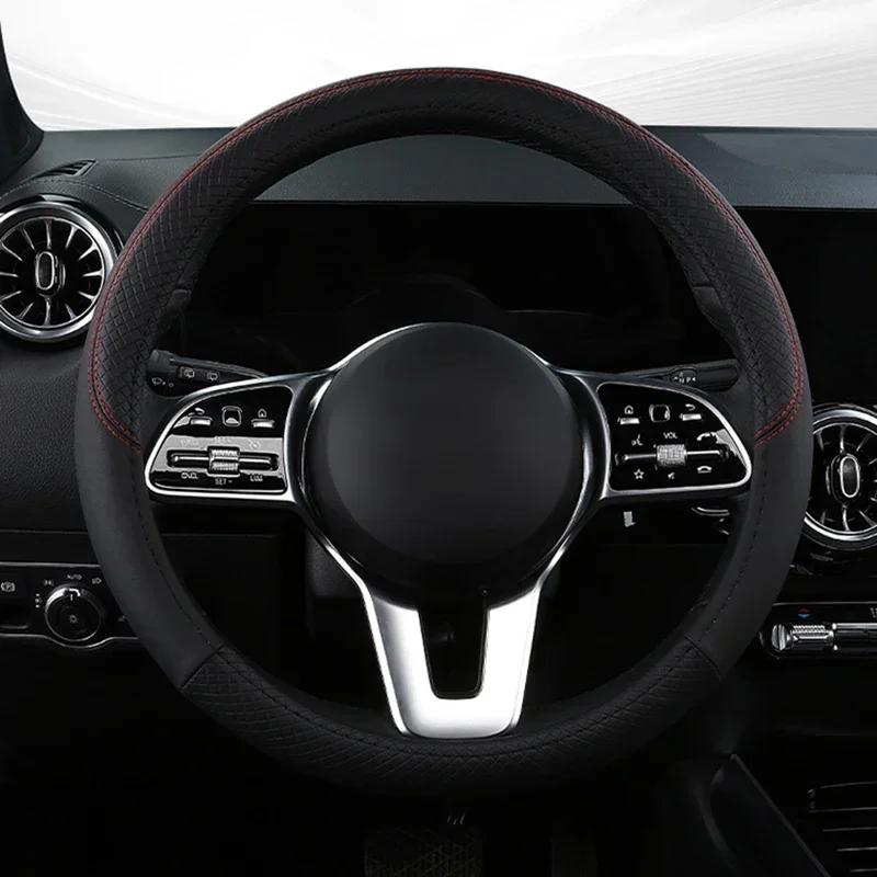 Leder-Lenkradbezug fürs Auto, 38 cm, sportlicher Auto-Lenkradbezug, rutschfest und kratzfest