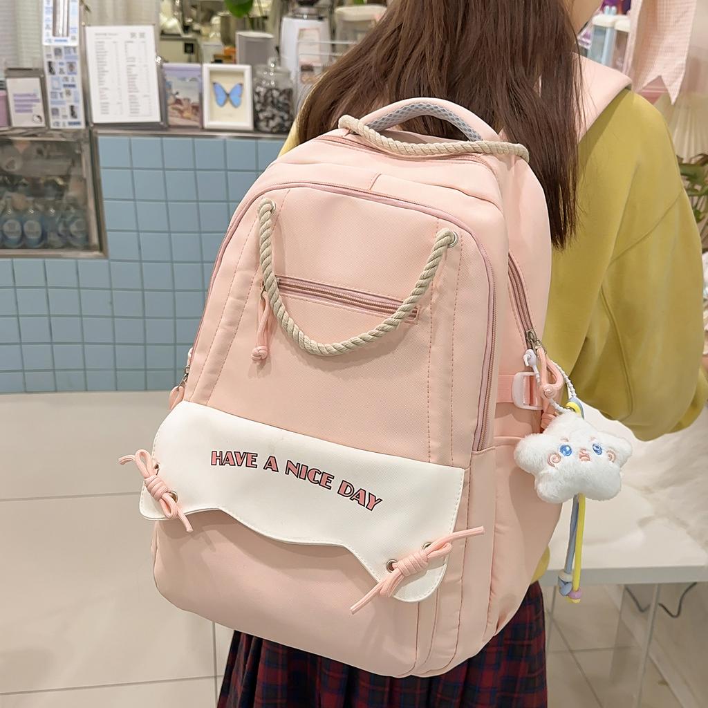 Schoolbag college students high-value backpack new lightweight junior high school schoolbag ins niche multi-layer large-capacity backpack