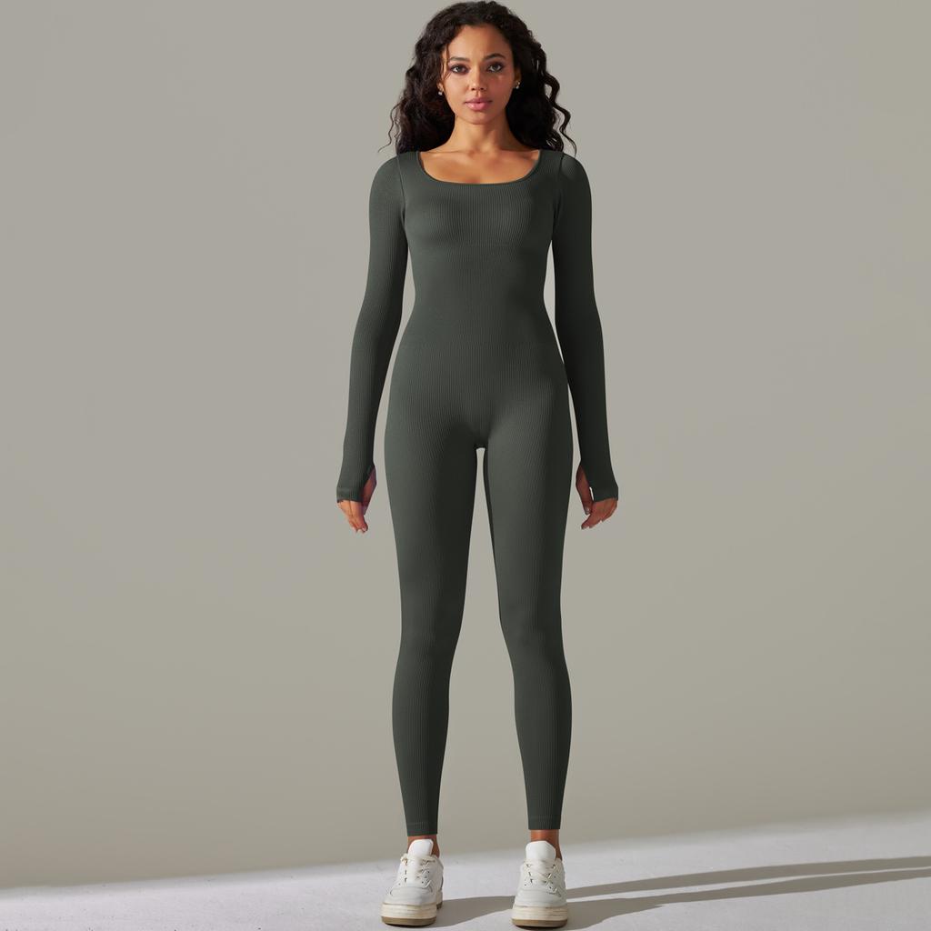 New Seamless Thread Knitted Yoga Suit, Long Pants Jumpsuit, Breathable Quick Drying Running And Fitness Jumpsuit For Women