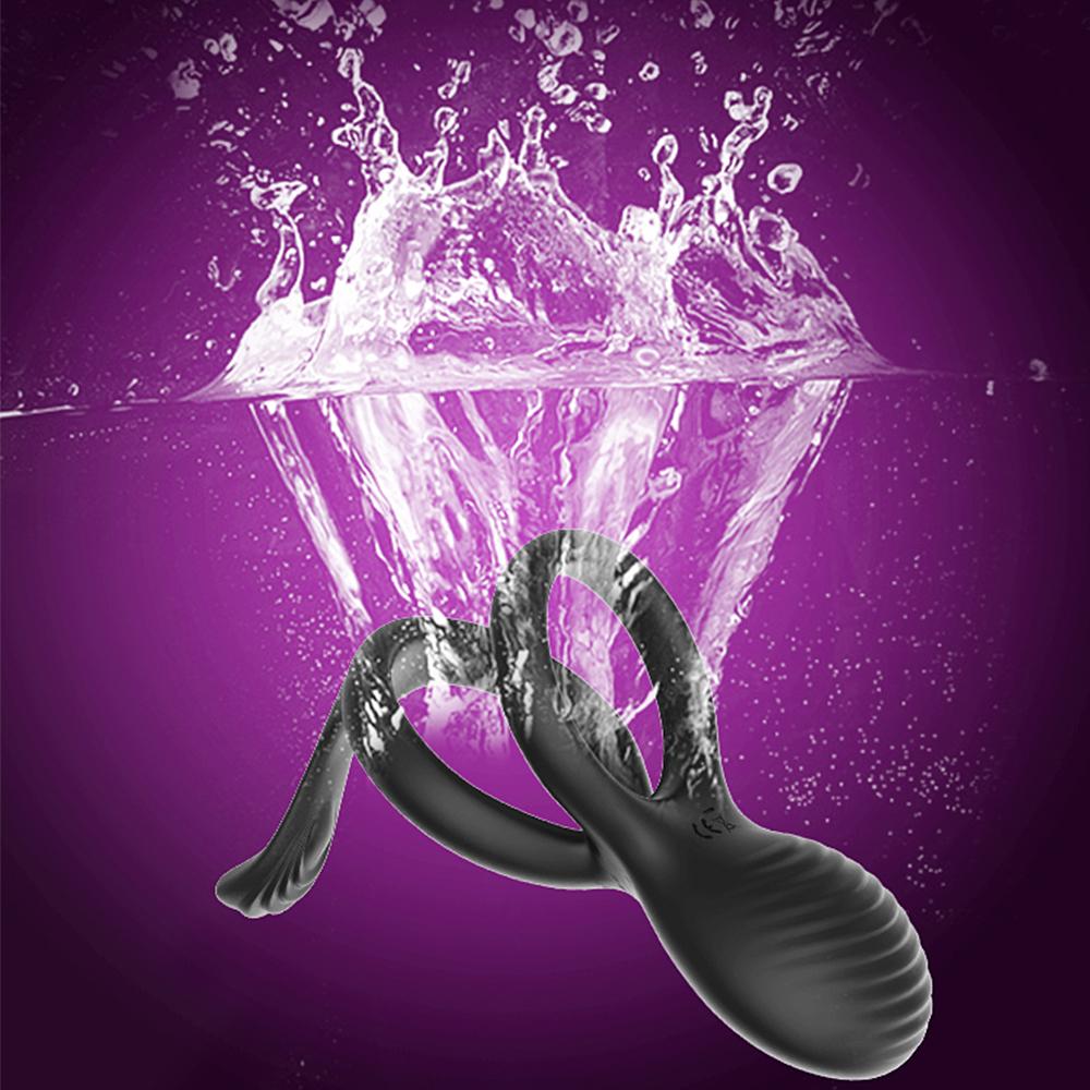 Male Dual Penis Ring Vibrator 7 Vibration Modes Remote Control Stretchy Ultra Soft Cock Ring Erection Enhancing Sex Toys for Men