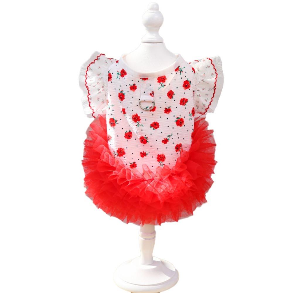 

Тонкое дышащее платье-принцесса для питомца, рукава-фонарики, цветочный жилет для щенка, Бишон Фризе M красный