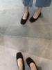 Gentle Cream Tie Bow Flat Shoes Lazy One Pedal Shallow Mouth Square Head Flat Heel Single Shoes Fluffy Shoes Suede Shoes