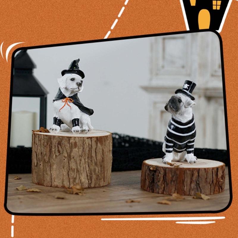 Witches/Pirate Dog Figurines Resin Sitting Dog Statue Animal Sculptures Garden Decors Halloween Decorations for Porch