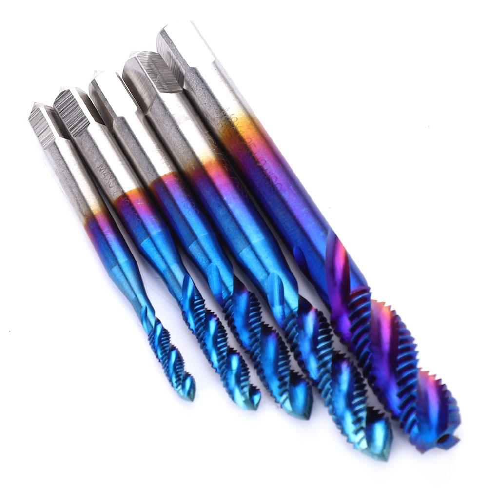 5Pcs Screw Thread Tap Blue Coated High Speed Steel Tapping Drill Bit for Machine Tool