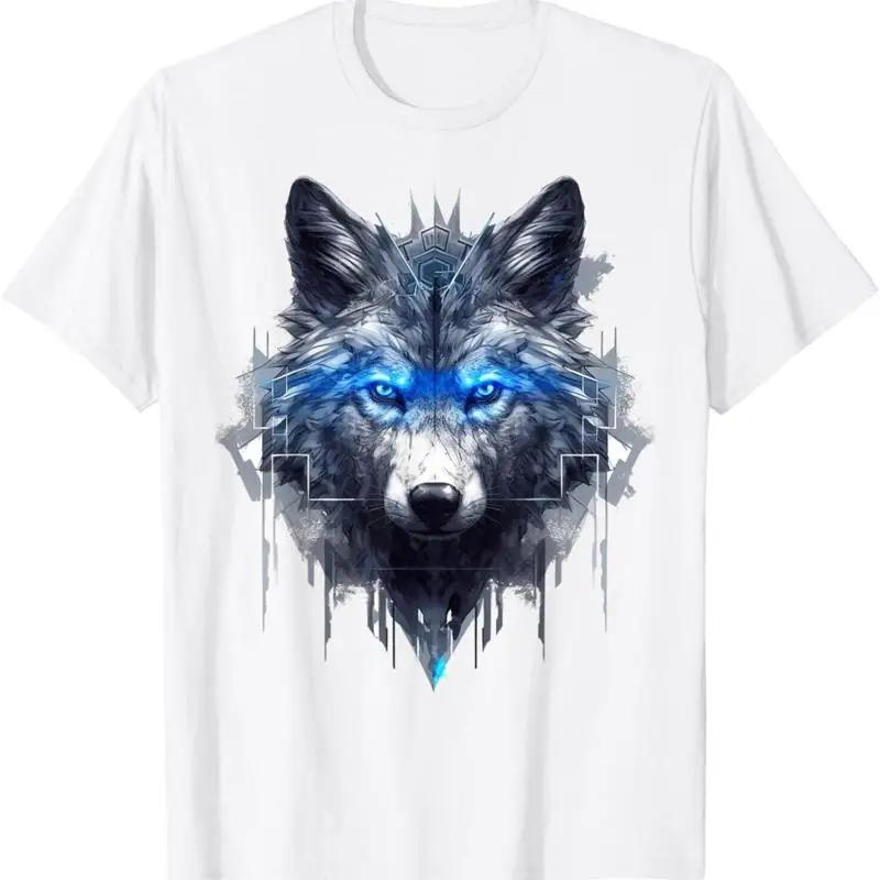 Mystical Wolf Blue Eyes Graphic Tee Unisexs Breathable Cotton TShirt Round Neck S