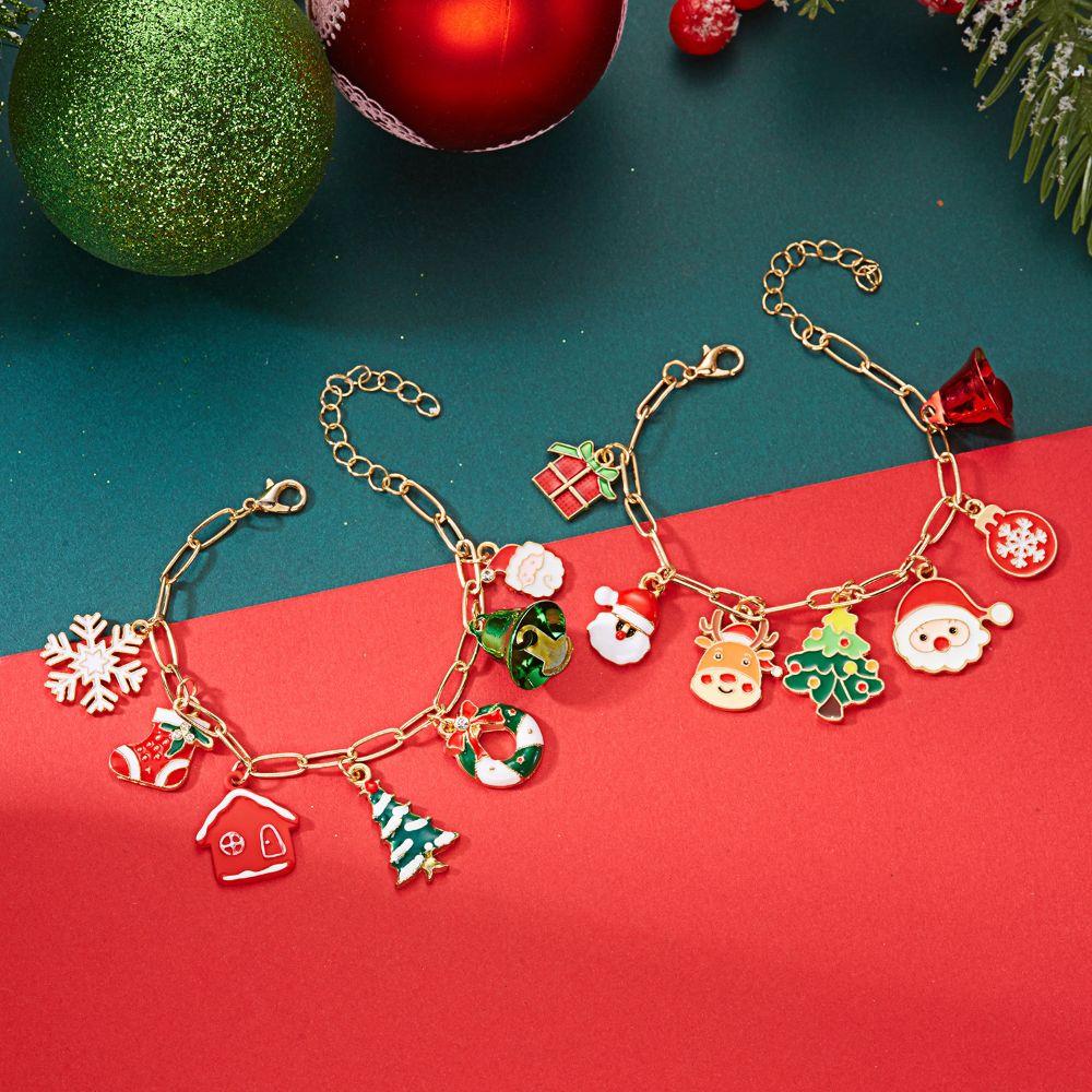 Enamel Drip Christmas Necklace Rhinestone Santa Claus Bracelet Snowflake Necklace Christmas