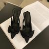 Fashion Hot Selling 2025 New High Heels Women's Shoes Summer Black Shallow Mouth Pointed Toe Bow Slingbacks Luxury Office Lady Sandal