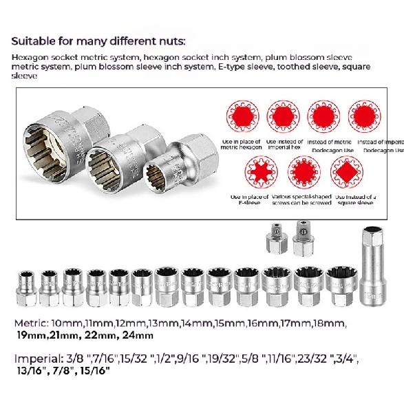 17/29PCS Core Ratchet Socket Wrench Kit Socket Set 12 Angle Penetrating Socket Heart Ratchet Socket Two-Way Wrench Set