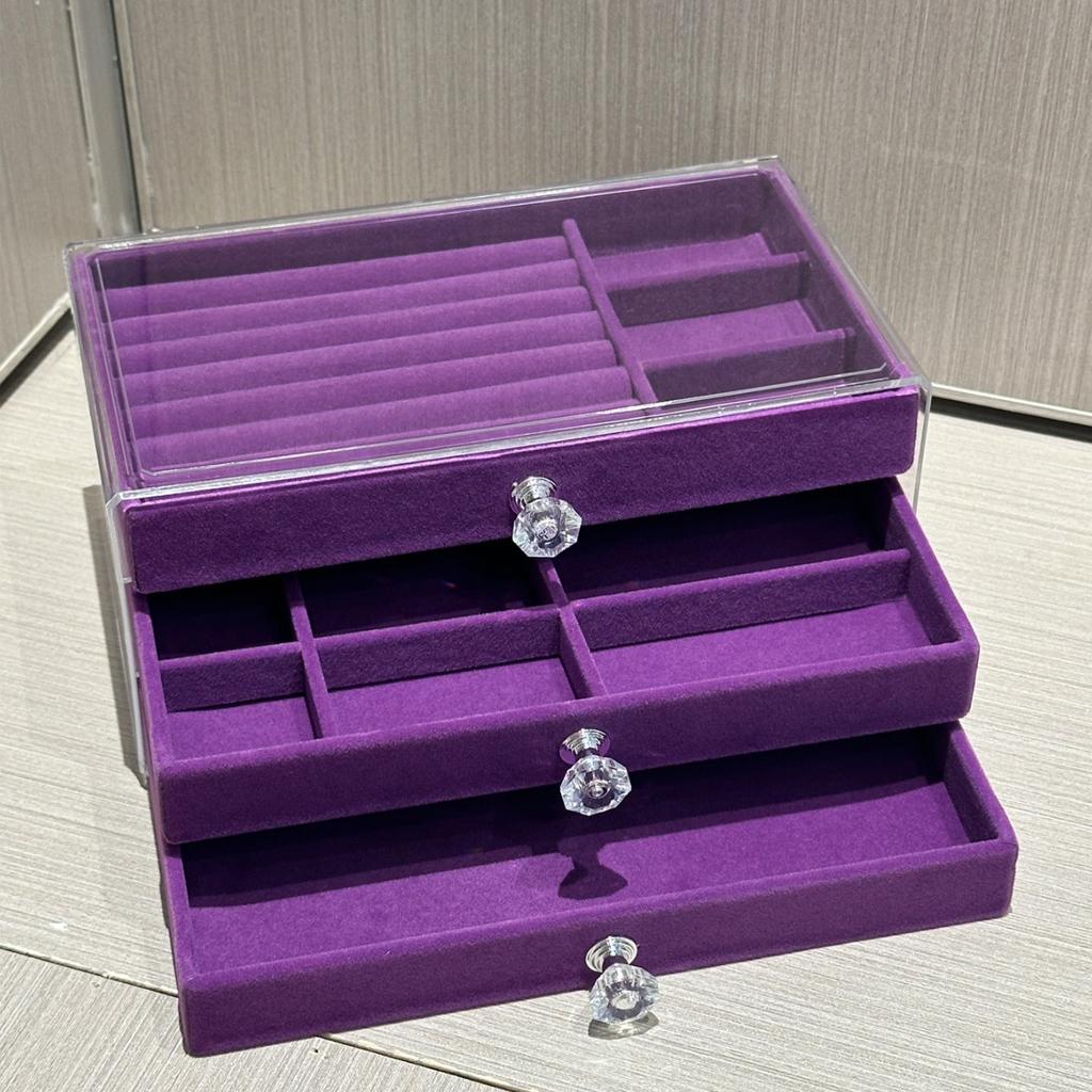 Burgundy Flannel Jewelry Storage Box, Earrings, Earrings, Storage Box Jewelry, Dust-proof Drawer-type Jewelry Case, Dressing Table Collection