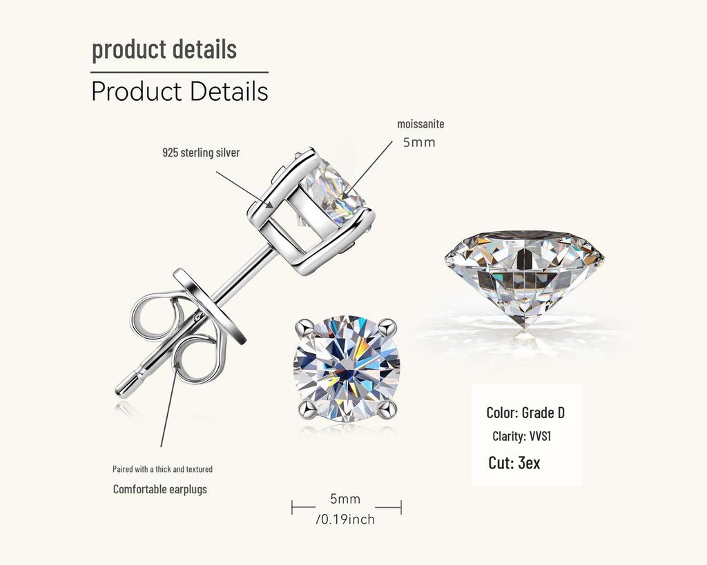 Klassische Moissanit Ohrstecker mit vier Krappenfassungen aus S925 Sterlingsilber für Damen - Elegantes Design