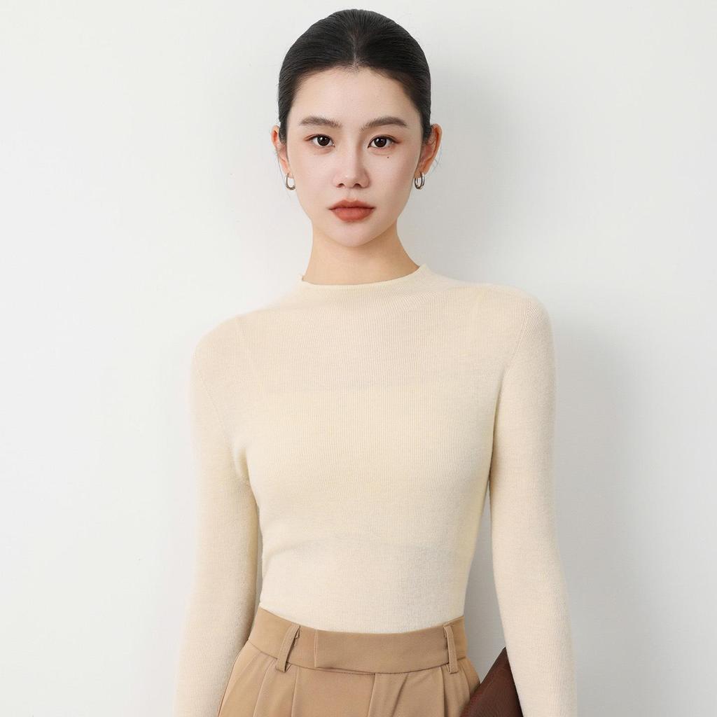 Top-Quality Seamless 100% Wool Half-High Neck Sweater, Slim Fit Knit Base Layer for Autumn & Winter.
