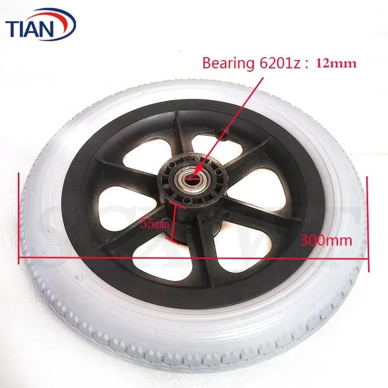 Caster Assembly 12" Solid Tire Wheel 12 Inch 12 1/2 X 2 1/4 Rear Wheel for Manual Wheelchairs Handcart