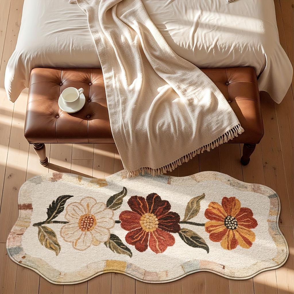 Weiche Bereichsmatte - Rutschfeste Rückseite, Maschinell gefertigte florale Bettvorlegematte für Schlafzimmer, Wohnzimmer, Flur, Waschküche - Leicht zu reinigende Heimdekorationsmatte