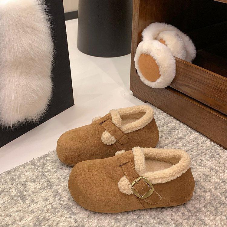 Retro Mori Mao Mao shoes winter new thickened warm belt buckle college style Birkenstock cotton shoes