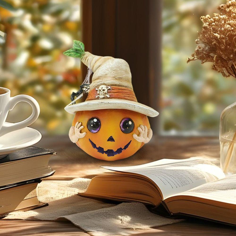 Resin Pumpkin Elf Sculpture Funny Miniature Statue Ornament Creative Pumpkin Head Figurines  Props