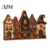 Indoor Autumn Harvest Decor Halloween Retro Haunted Village Wooden Tabletop Decor, Fall Farmhouse Witch Holiday Party Home Accents House Ornament,