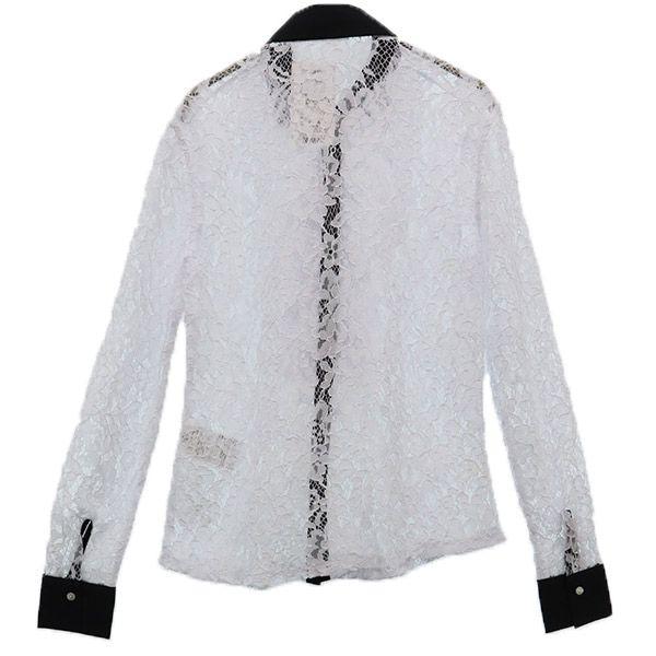 NARACAMICIE unused race Long sleeve race blouse Cut and sewn ruffles Women Used