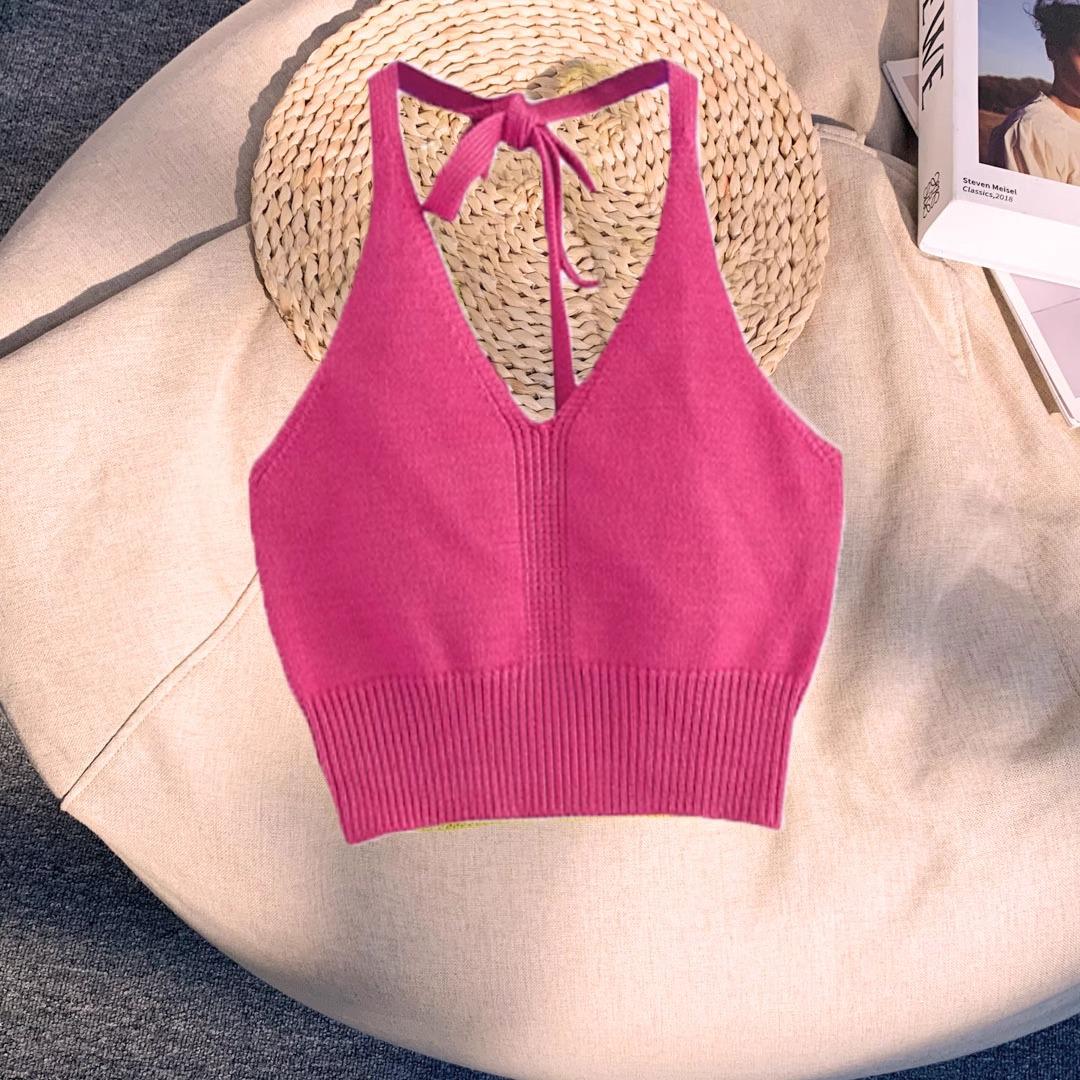 

Women s Spring Thai Halterneck Camisole – Sleeveless, Backless Design with Chest Pads One Size (Fits 35-70kg) фуксія