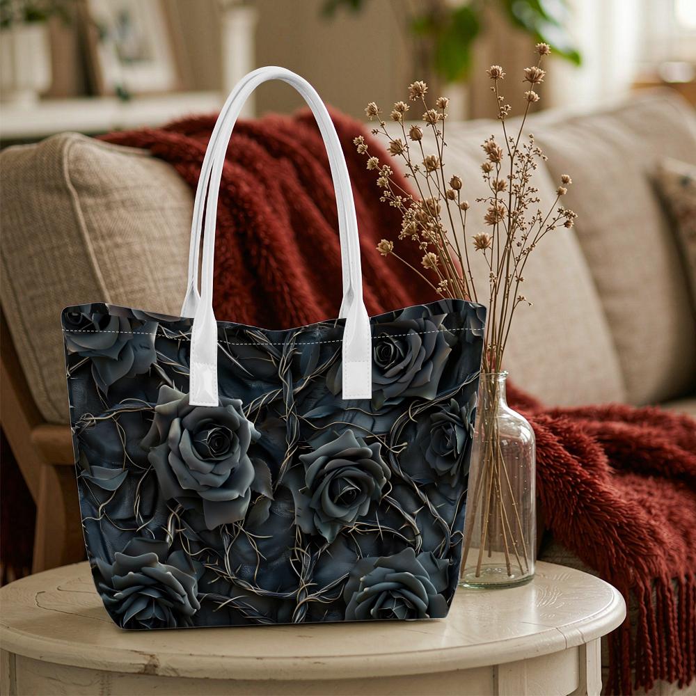 Dark Rose Pattern Shoulder Bag All-match Daily Casual Tote Bag for Shopping Dating