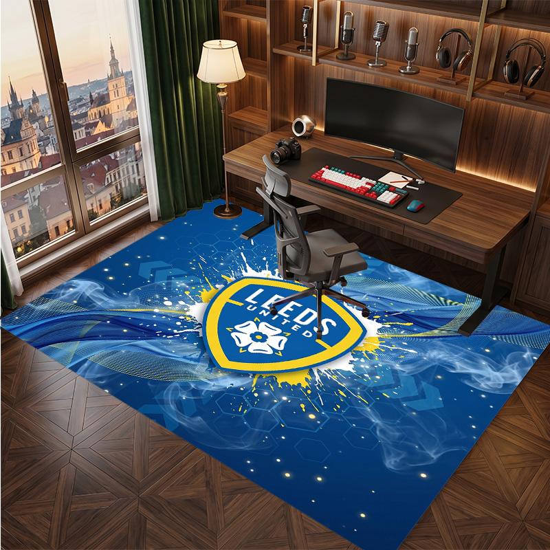 Leeds United Voetbal Print Kristalfluweel Tapijt, Comfortabel Waterabsorberend Antislip Binnen Vloerkleed
