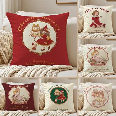 Cute Girl Pillow Case Sofa and Living Room Decorative Cushion Covers Dust-proof and Mite-proof Invisible Zipper