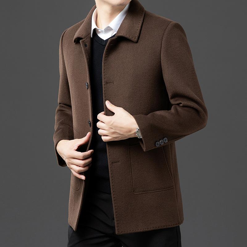 Middle-aged Men's High-end Coat for Men's Winter Mid-length Thickened Business Casual Wool Coat Daddy's Outfit