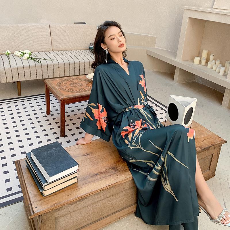 Yao Ting Women's Plus Size Satin Chiffon Pajamas - Summer Ice Silk Luxury Sleepwear & Bathrobe Set
