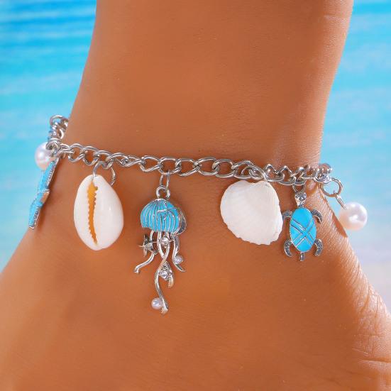 Ocean-Inspired Anklet Jellyfish Turtle Shell Starfish Charms Anklet Alloy Waterproof Adjustable Length Elegant Beach
