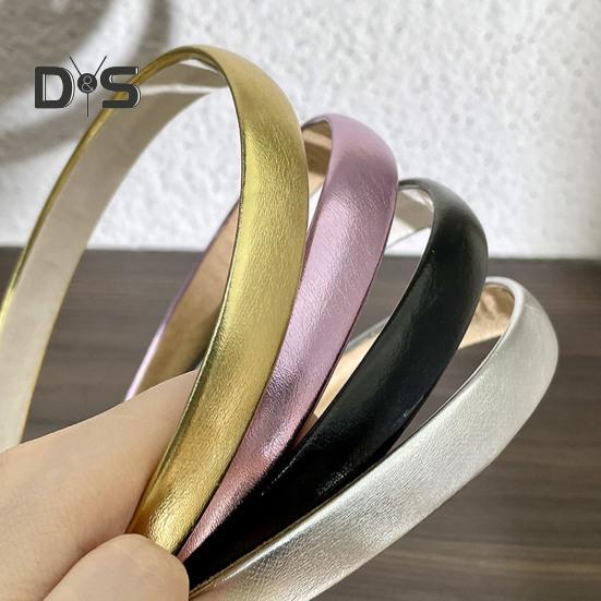 Adjustable Golden Headband Faux Leather Wrapped Thin Hair Hoop Luxurious Finish Satin Material Weddings Hairband