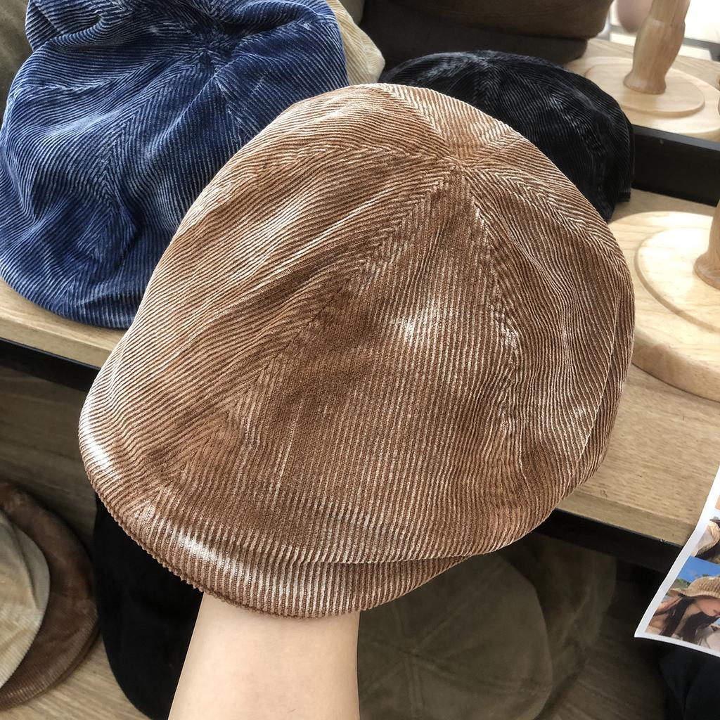 Japanese Retro Corduroy Forward Hat Women's Autumn and Winter All Match Face Small Duck Cap Outdoor Windproof and Warm Painter