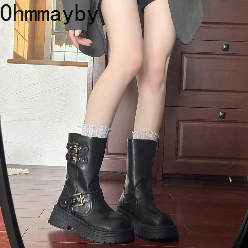 Design Belt Buckle Woman Short Boots Fashion Platform Heels Knight Booties Autumn Winter Ladies Shoes Mujer