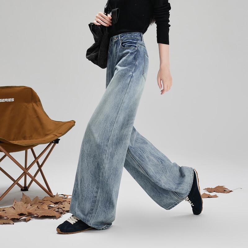 SOFSIL American Retro High-Waisted Wide-Leg Cotton Jeans