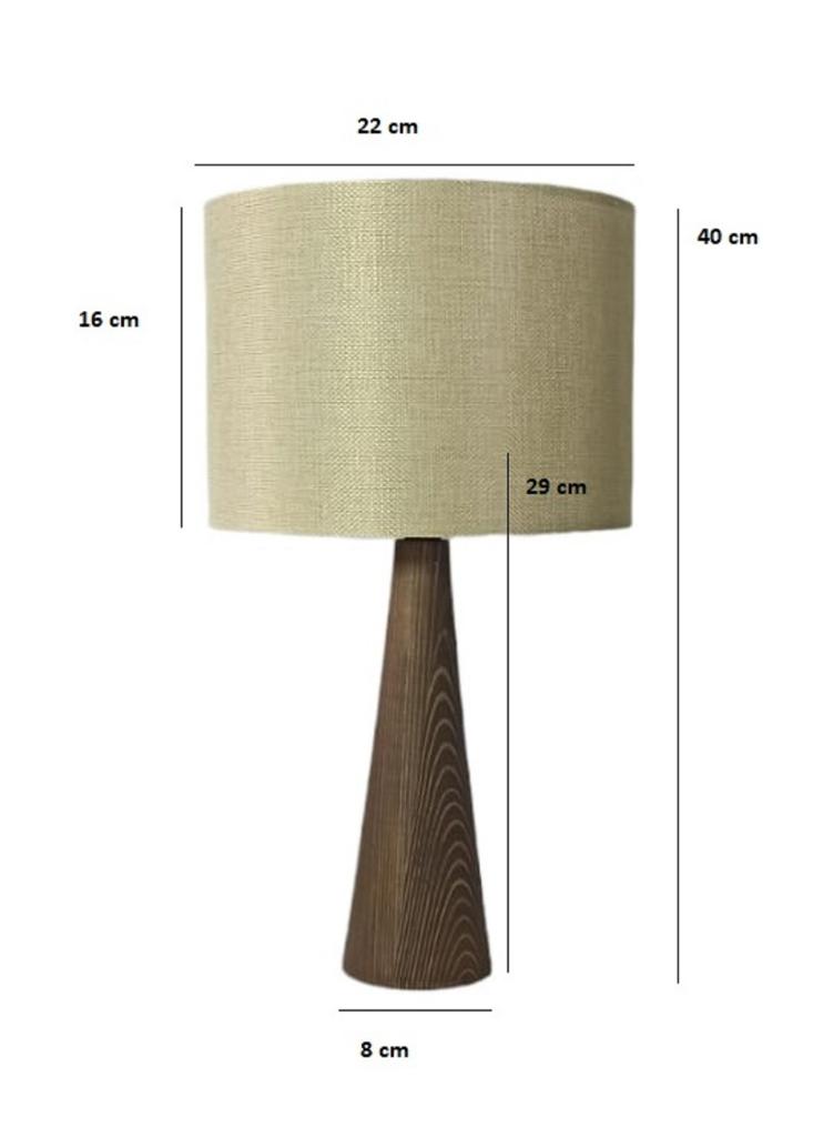 Abajur din lemn cu corp conic, pulbere pentru cap din țesătură