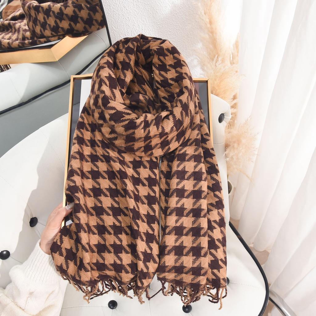 Autumn and winter couple high-end imitation cashmere thousand bird grid scarf women's temperament fashion warm scarf