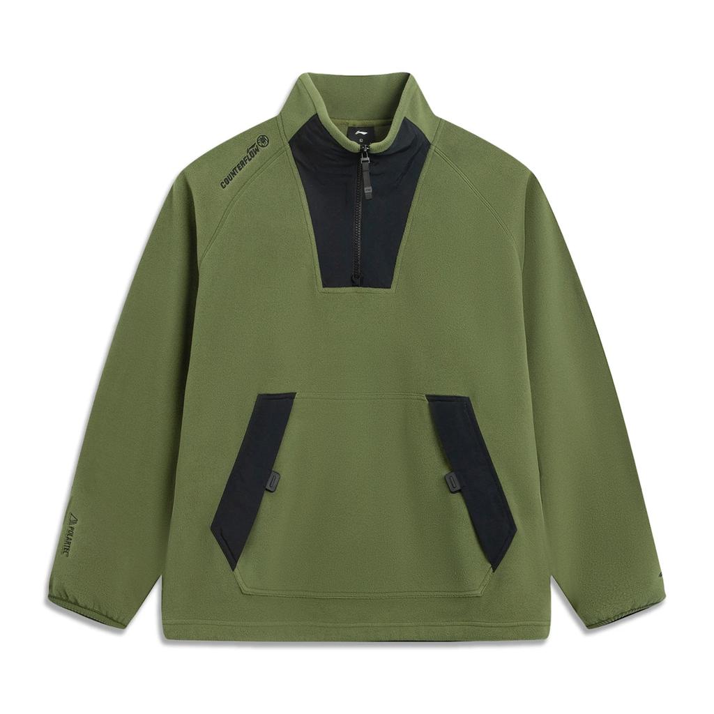 Li Ning Outdoor CF Traspirante Caldo Pile Pullover Largo Lettera Manica Raglan Manica Lunga Collo Alto Giacca in Pile Uomo giacche AWDVE29-3