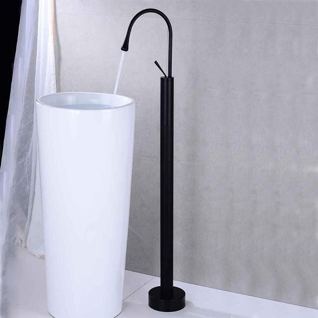 Tuqiu Black Bathroom basin Faucet Brass Floor Standing Bathtub Faucet Sink Mixer Tap super long water drop design gold sink tap