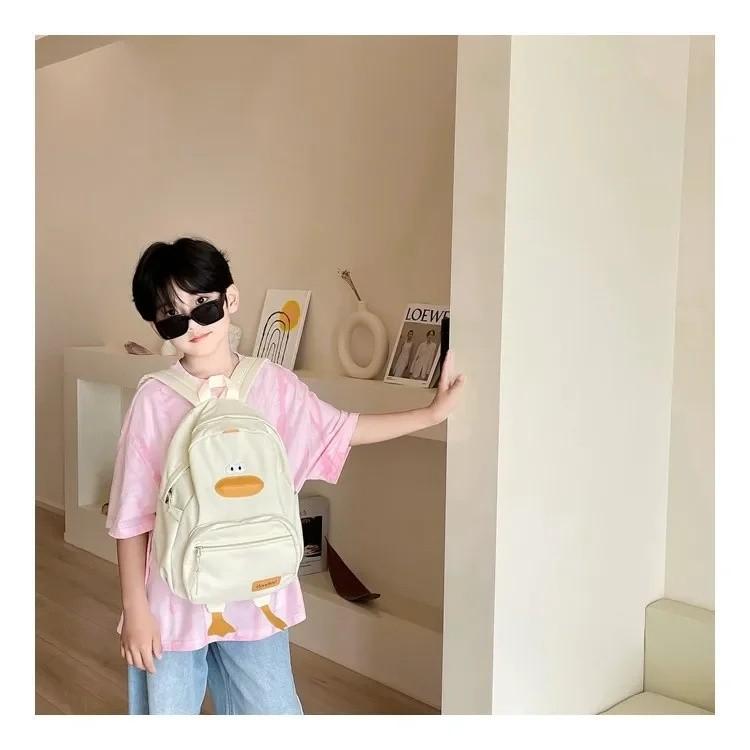 Cute Duckling Backpack Cartoon Boys And Girls Zipper Bag Nylon Printed Versatile