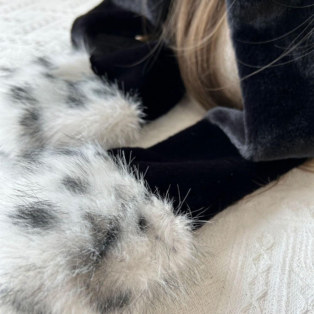 Thick Velvet Lined Ear Warmer Hat Snow Leopard Print Winter Head Hat  Ladies Women