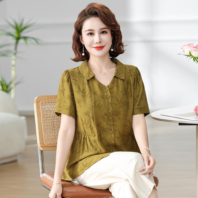 

2026 Mom s Loose Fit Cotton Linen Summer T-shirt - Plus Size Short-Sleeve Casual Fashion Top 4XL - 135-150 lbs
