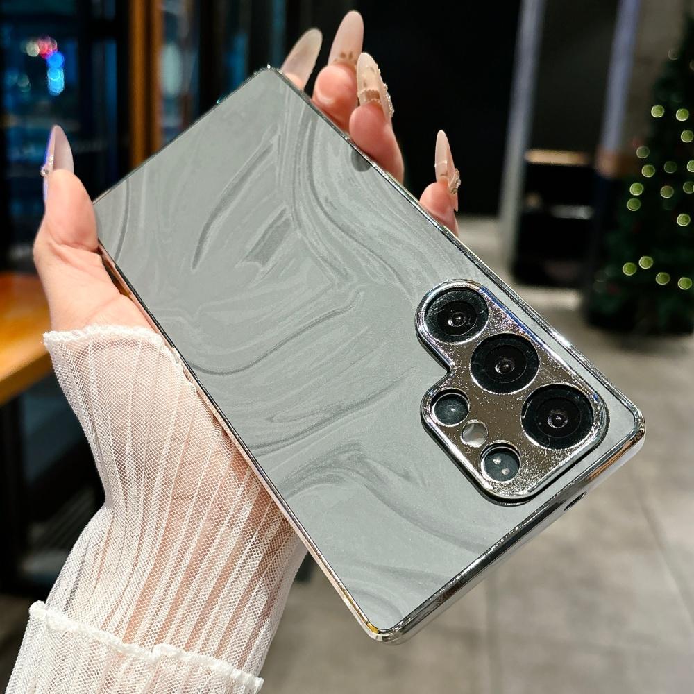 Plating Soft Bumper Quicksand Textured Leather Case For Samsung Galaxy S25 Ultra S24 Plus S23 Camera Protection Silicone Cover
