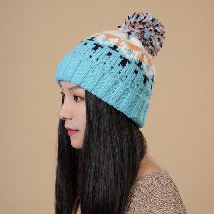 Pompoms Contrast Color Winter Hat Knitted Slouch Skull Hat Adjustable for Outdoor Activity Everyday Use Head Accessory