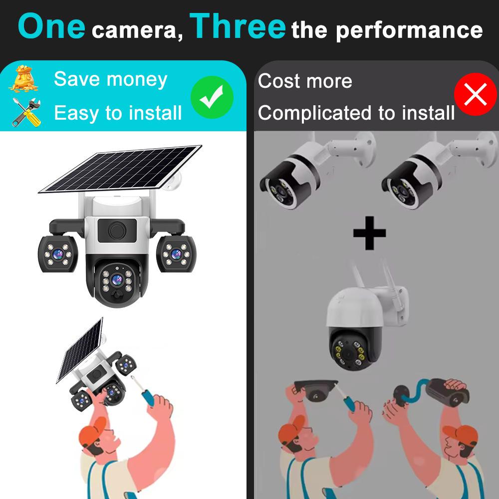 V380 Solar-Powered 4G WiFi Outdoor Camera with Three-Screen Display