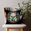 Lucky Cat Japanese Manekineko Pillow Case Sofa Living Room Bedroom Doublesided Printing Square Cushion Nap Time Pillow Case