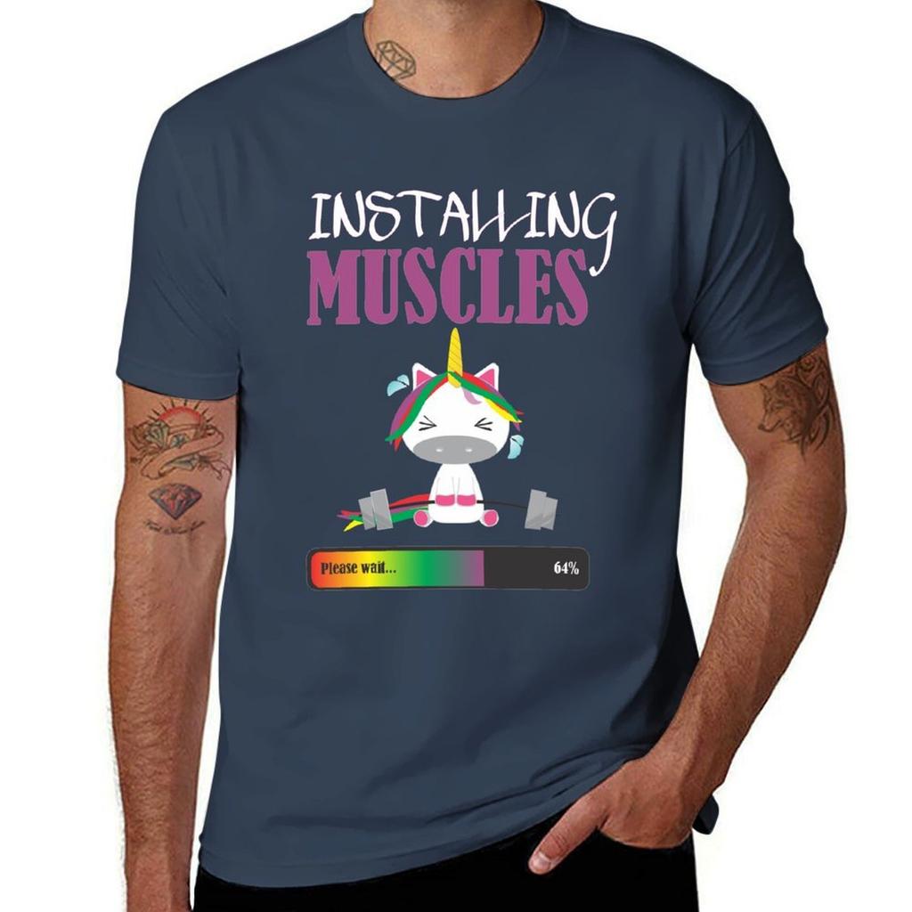Installing Muscles Funny Unicorn Gym Tshirt Thanksgiving Day Tee Top Tshirt