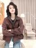2025 Women's Frosted Jacket: Spring Fashion Loose Casual Solid Color Stand-Up Collar Top.