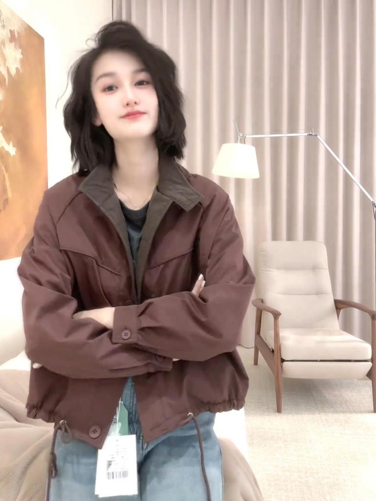 2025 Women's Frosted Jacket: Spring Fashion Loose Casual Solid Color Stand-Up Collar Top.