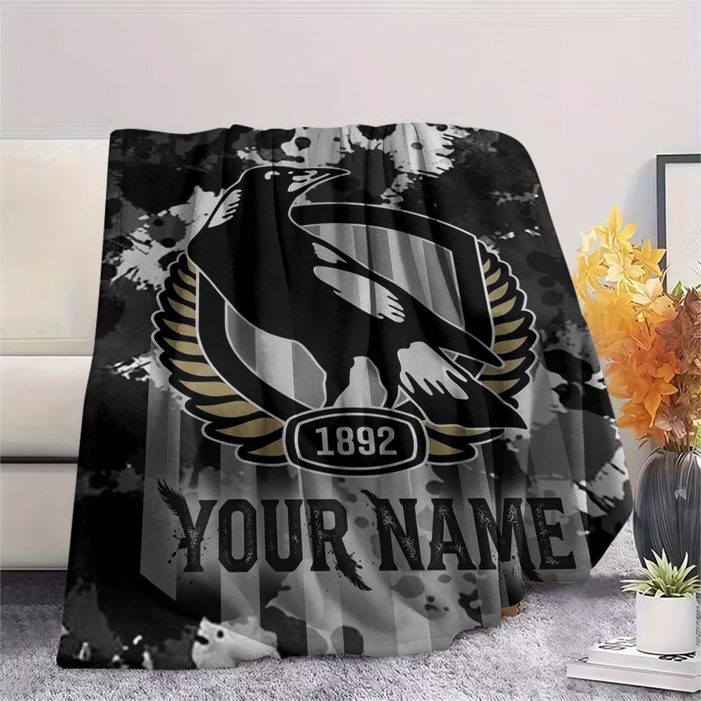 1PC Collingwood Raven Crest Custom Name Patterned Flannel Blanket Suitable For All Seasons For Home Decor Warmth And Comfort Gifts Holiday Present