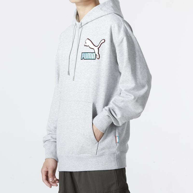 Puma Fandom Hoodie With Logo Print Men Tops Grey 537749-04